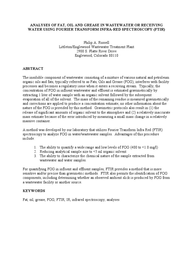Analyses of Fat Oil and Grease in Wastewater or Receiving Water PDF