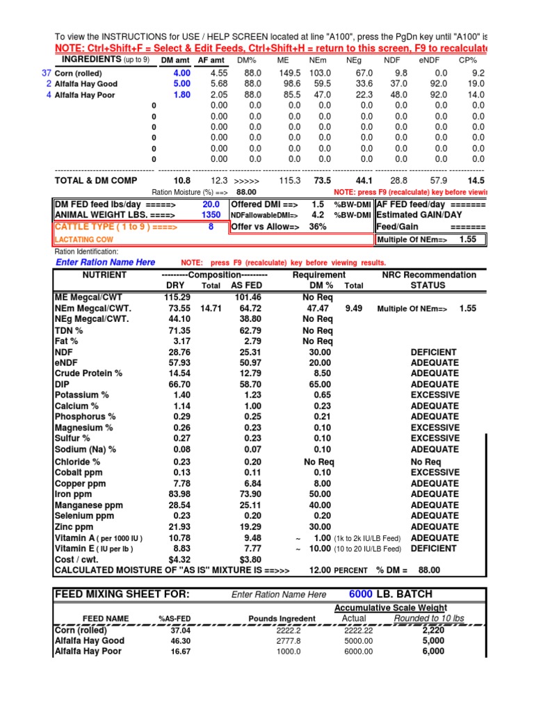 Beef Ration Calculator PDF Calf Essential Nutrients