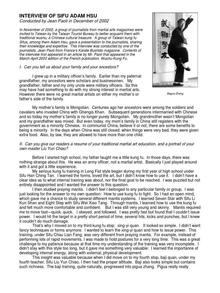 Adam Hsu Interview 2002 | PDF | Chinese Martial Arts | Tai Chi