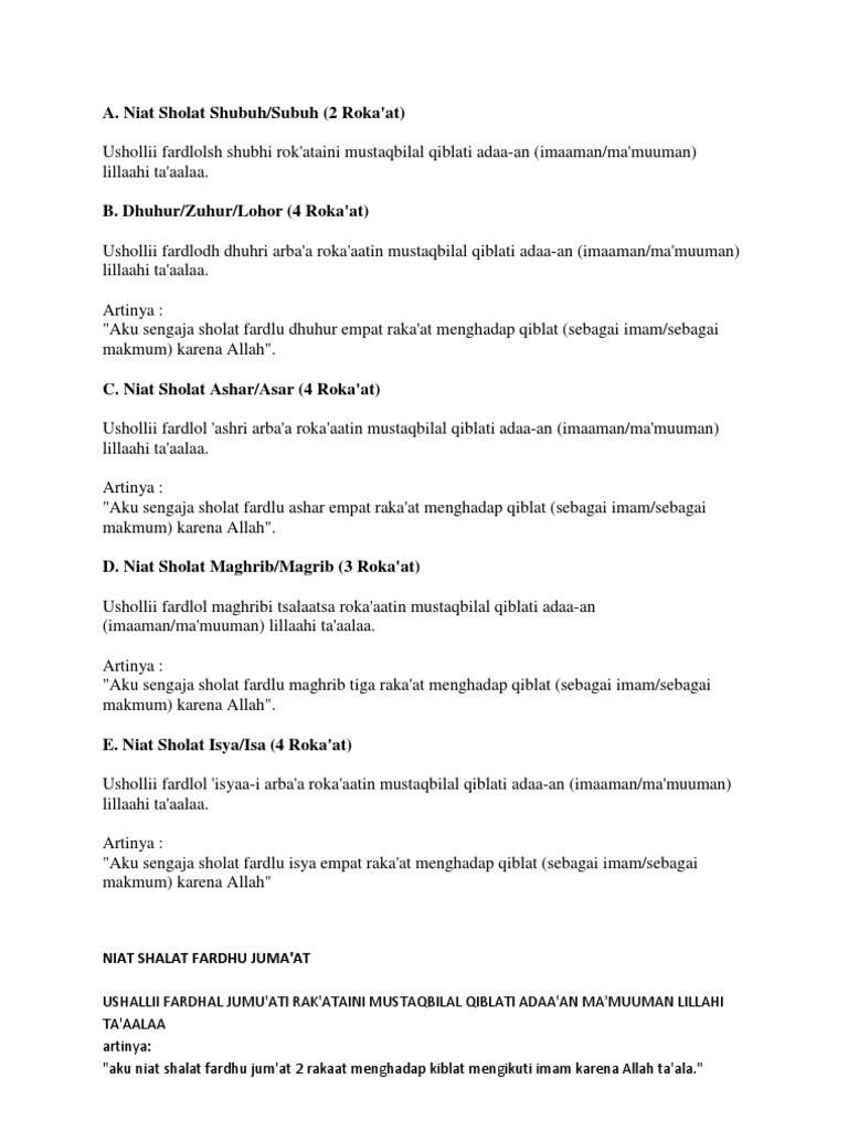 Niat Sholat