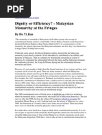 Dignity or Efficiency? - Malaysian Monarchy at The Fringes: by Ho Yi Jian