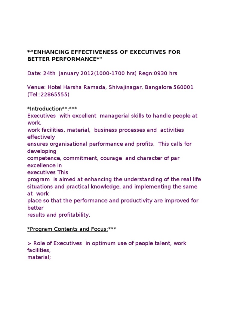 Enhancing Effectiveness of Executives For Better Performance | PDF ...