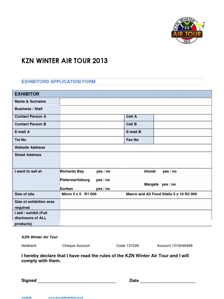 KZN Air Tour Exhibitor Application 2013 PDF | PDF | Technology ...