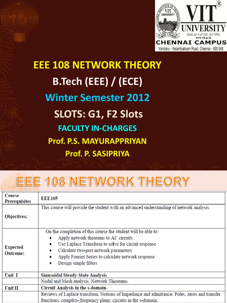 Network Theory Course Syllabus and Introduction to Network Parameters