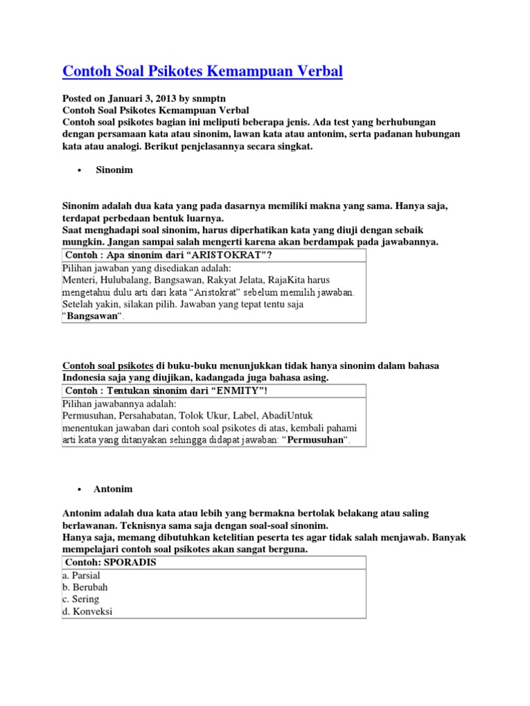 Contoh Soal Psikotes Kemampuan
