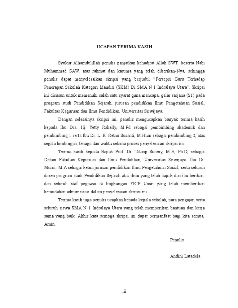 Contoh Ucapan Terimakasih Skripsi