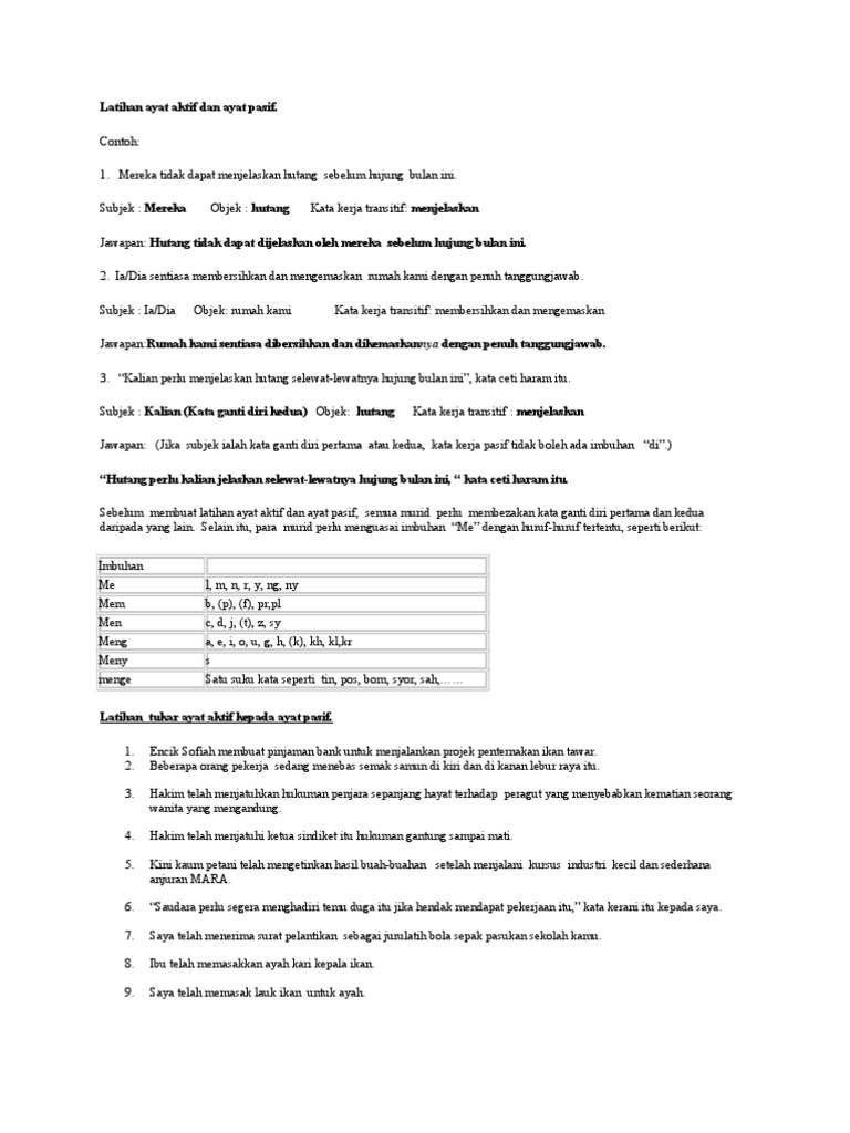 Latihan Ayat Aktif Dan Ayat Pasif Pdf