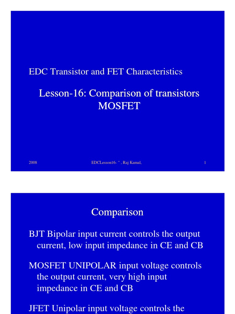 Comparison of Transistor Characteristics BJT, MOSFET, and JFET PDF