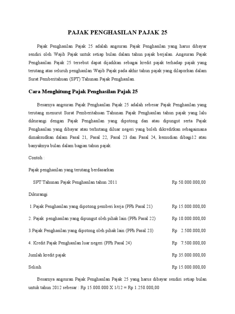 Contoh Soal Pph Pasal 25 Dan Jawabannya Contoh Soal Terbaru