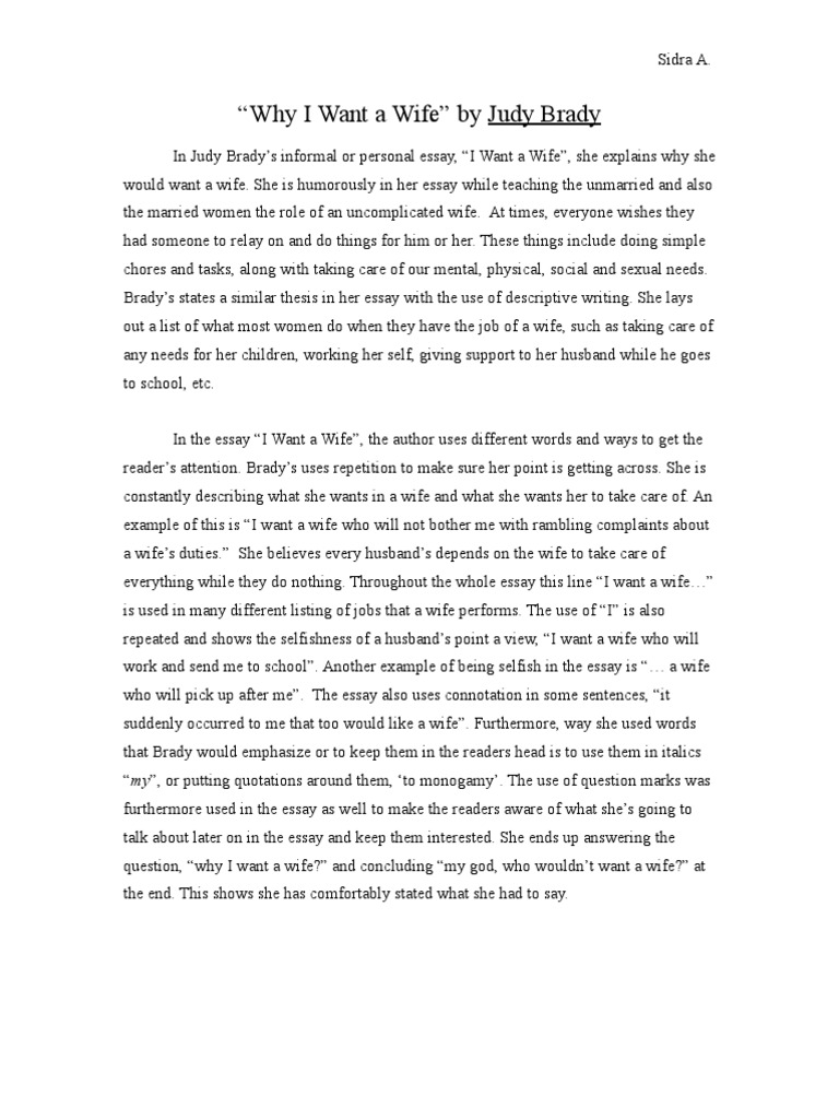 Why I Want A Wife Irony Wife