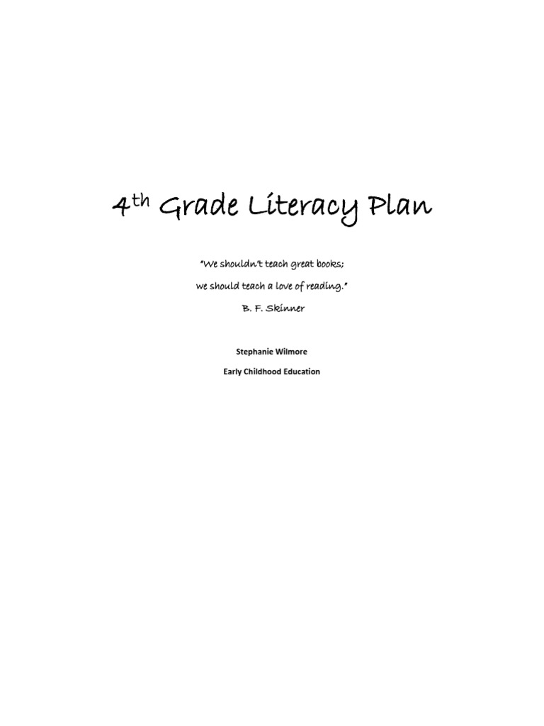 4th grade literacy plan reading process educational