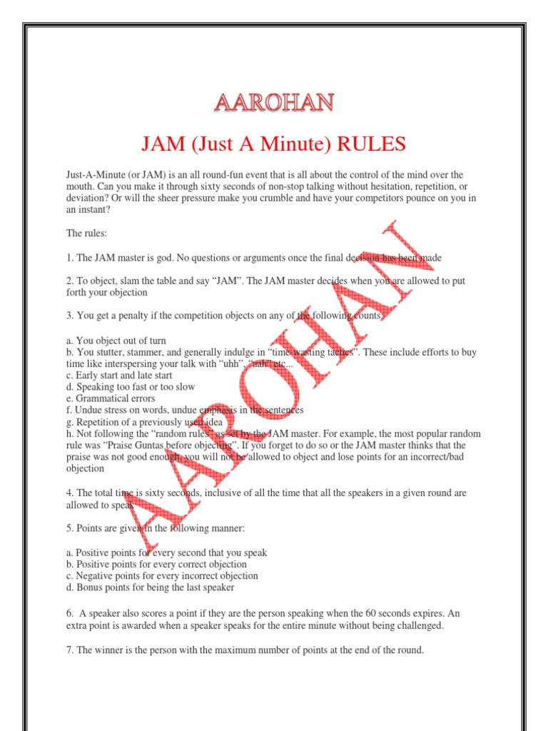 The Rules of JAM (Just A Minute) A Guide to the FastPaced Word Game