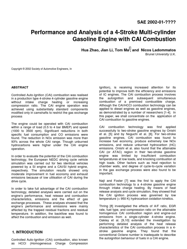 Performance and Analysis of A 4-Stroke Multi-Cylinder Gasoline Engine ...