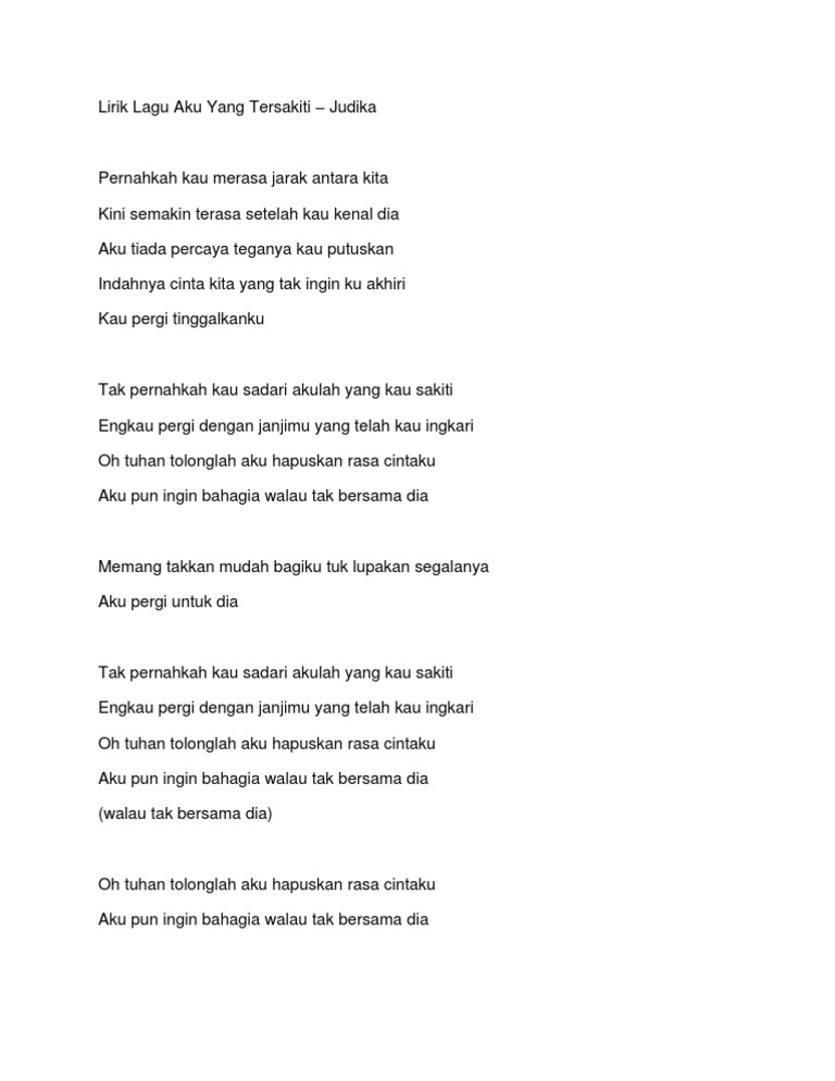 Lirik Lagu Aku Yang Tersakiti Judika