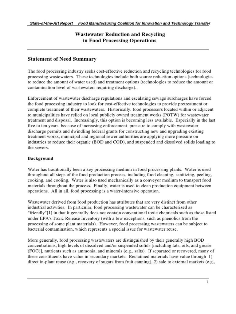 Wastewater Reduction and Recycling in Food Processing Operations PDF