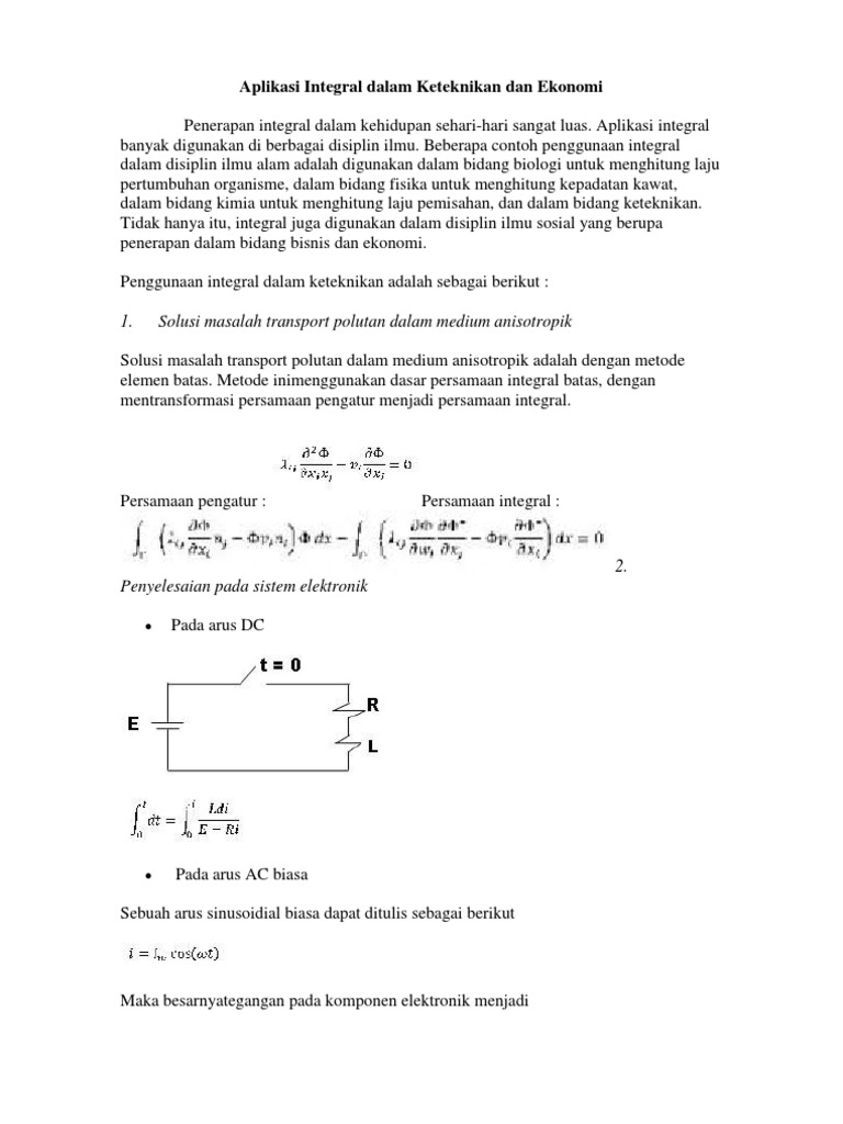 Aplikasi Integral Dalam Keteknikan Dan Ekonomi