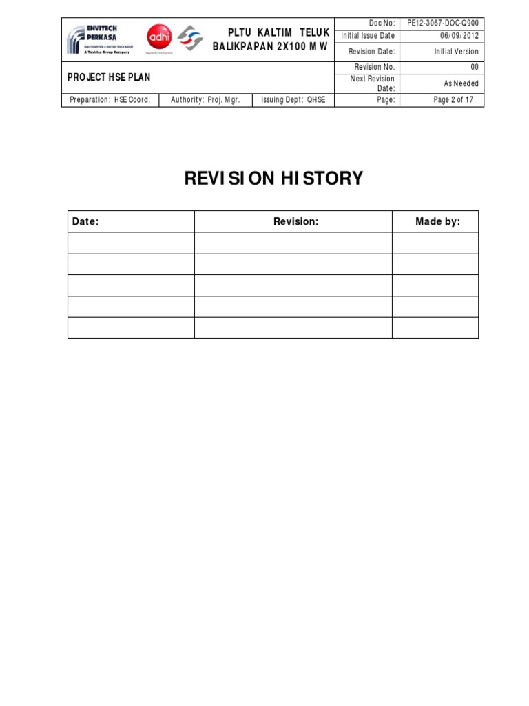 Pltu Kaltim Teluk Balikpapan 2x100 Mw Project Hse Plan Pdf