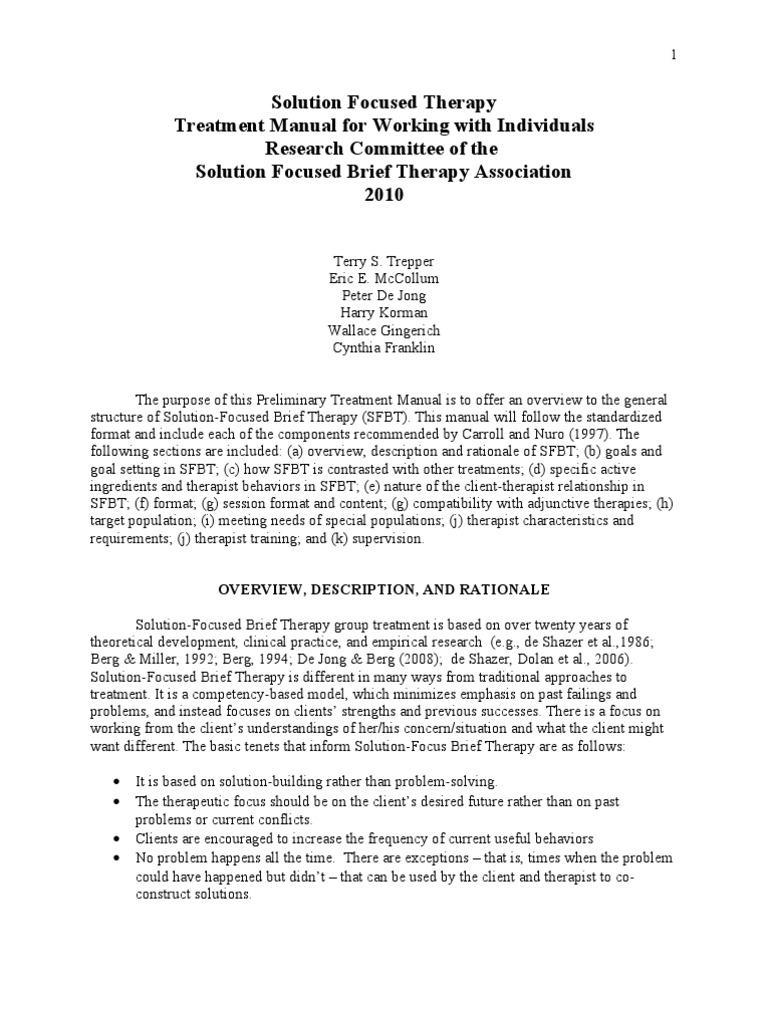 SFBT Treatment Manual | PDF | Solution Focused Brief Therapy ...