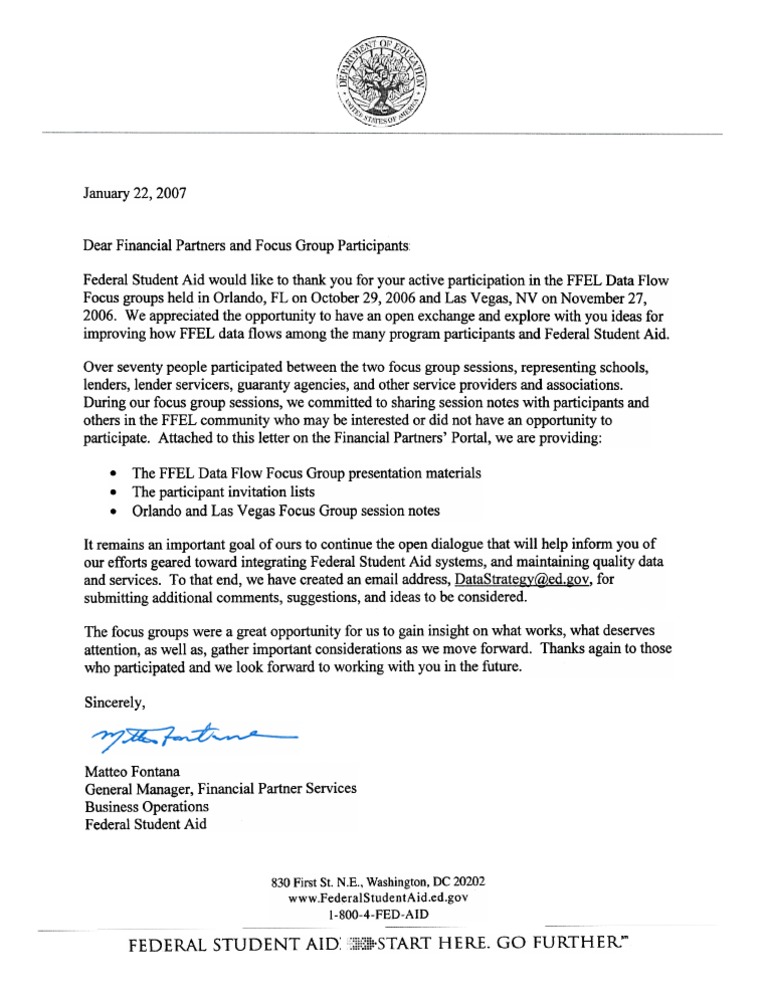 Description: Tags: FFELDataFlowFocusGroupLetter | PDF