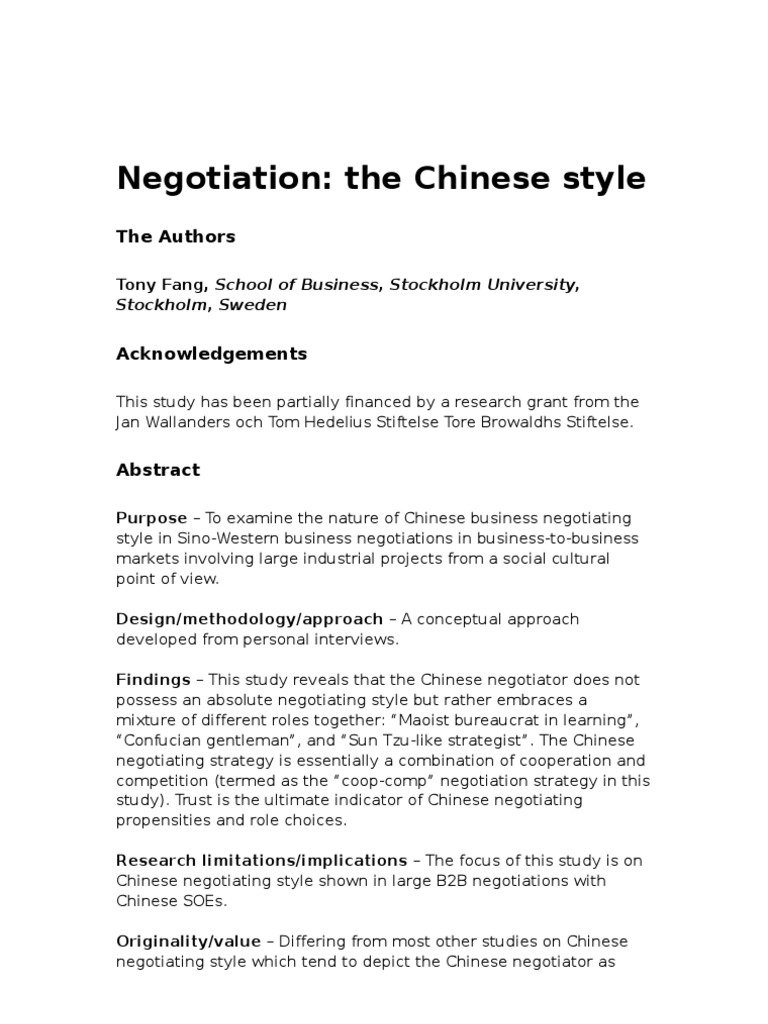 Negotiation The Chinese Style Pdf Negotiation Yin And Yang