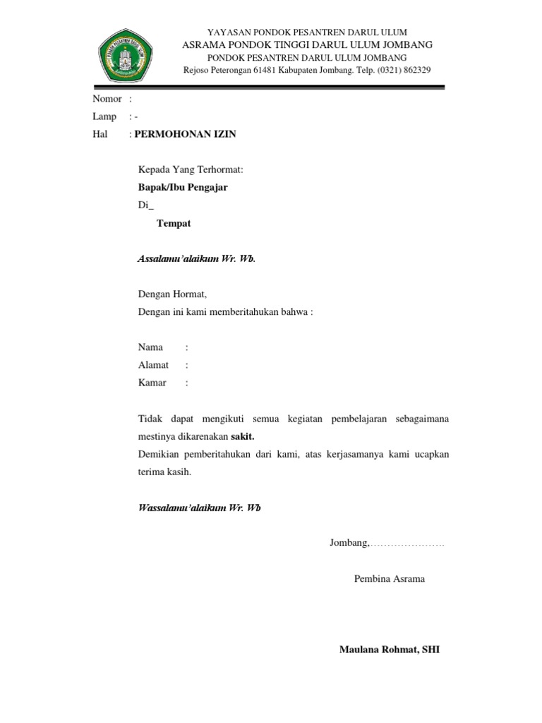 Download 66+ Contoh Surat Surat Izin Sekolah Dari Pondok Pesantren Terbaik Dan Terbaru
