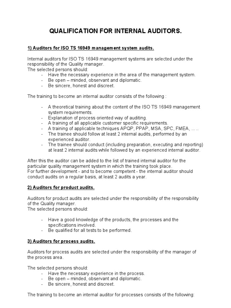 Internal Auditor Qualification Example PDF Internal Audit Audit