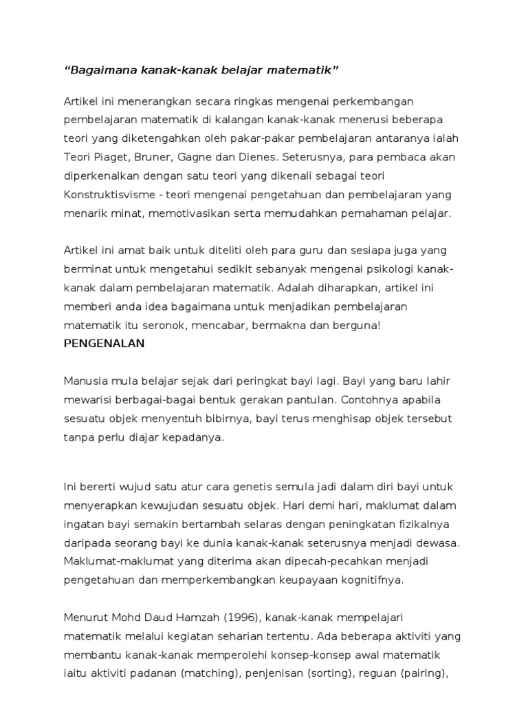 Bagaimana Kanak Kanak Belajar Matematik Pdf