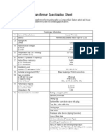 (A) Transformer Specification Sheet