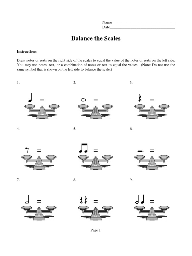 Music Note Value Balancing Activity | PDF