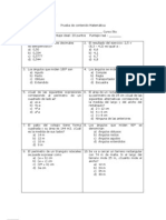 Prueba de contenido Matemática