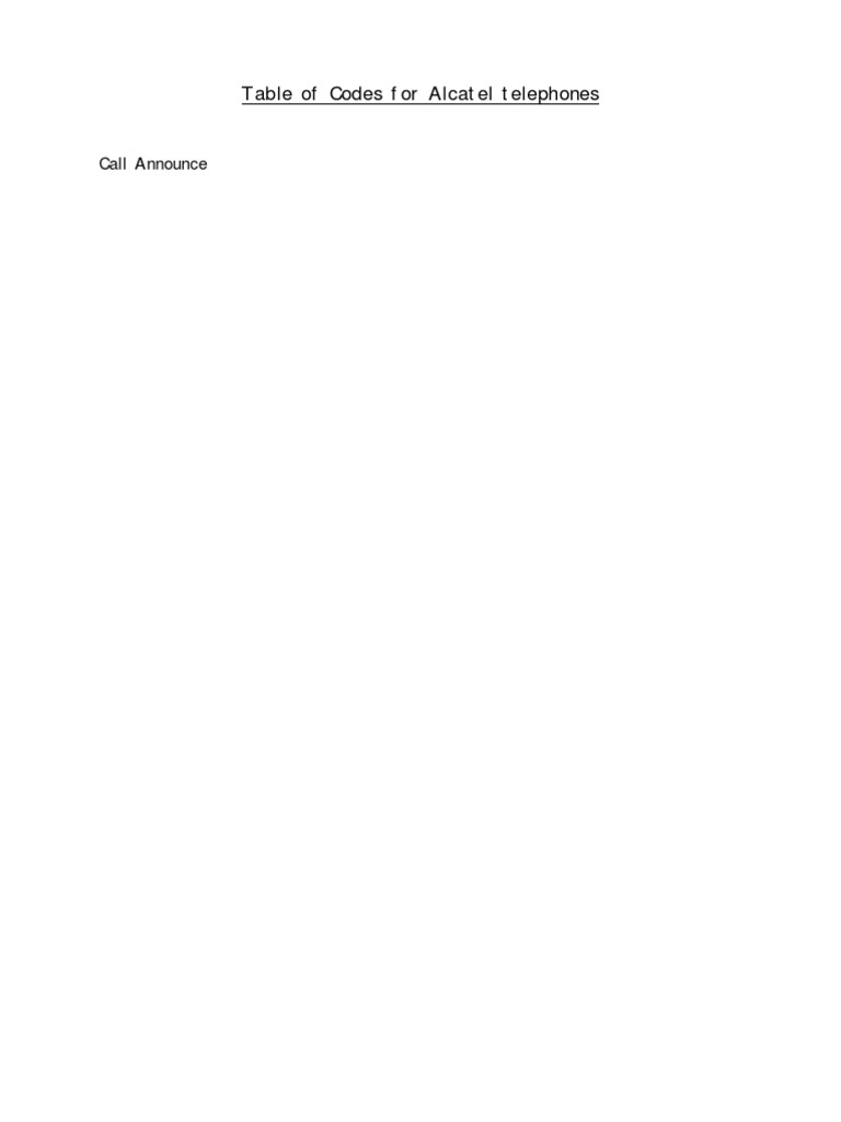 Alcatel Telephone Feature Codes | PDF
