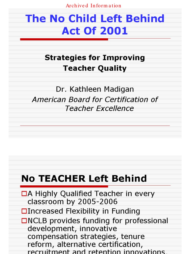 NCLB Strategies for Teacher Quality | PDF | No Child Left Behind Act ...