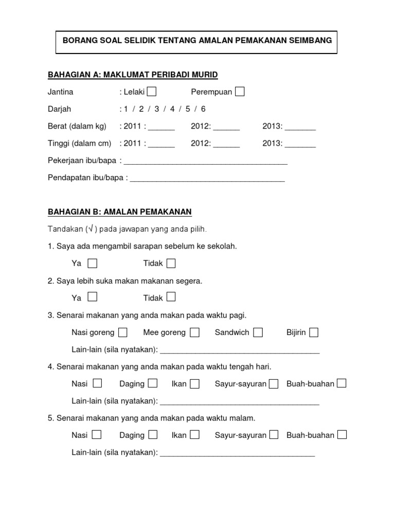 Borang Soal Selidik Pemakanan Seimbang Pdf