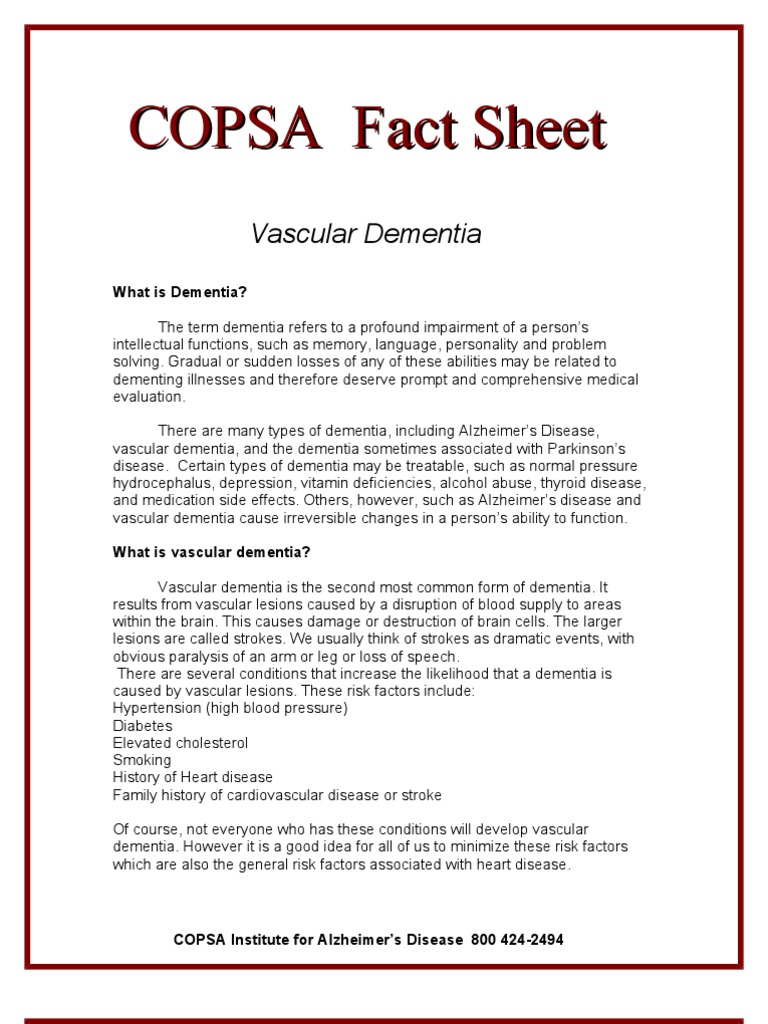 Vascular Dementia PDF Dementia Alzheimer's Disease