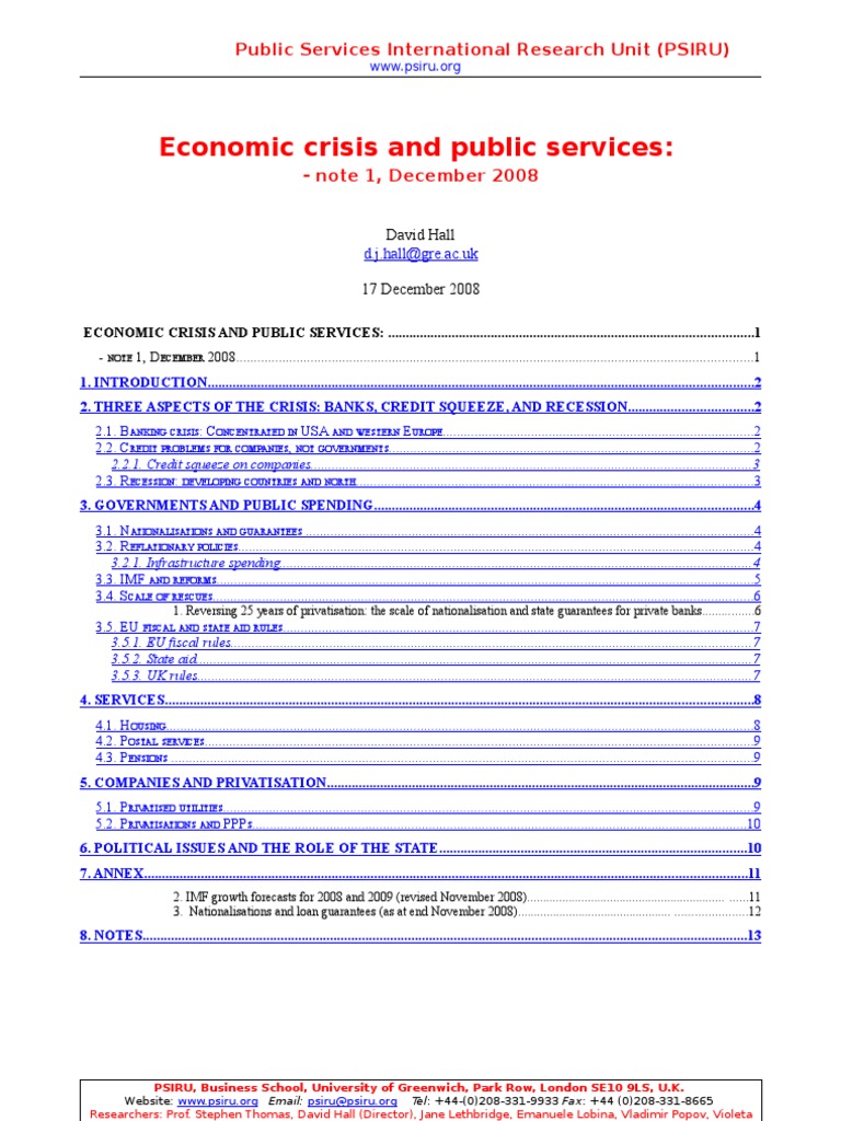 Economic Crisis Impact on Public Services | PDF | Financial Crisis Of ...