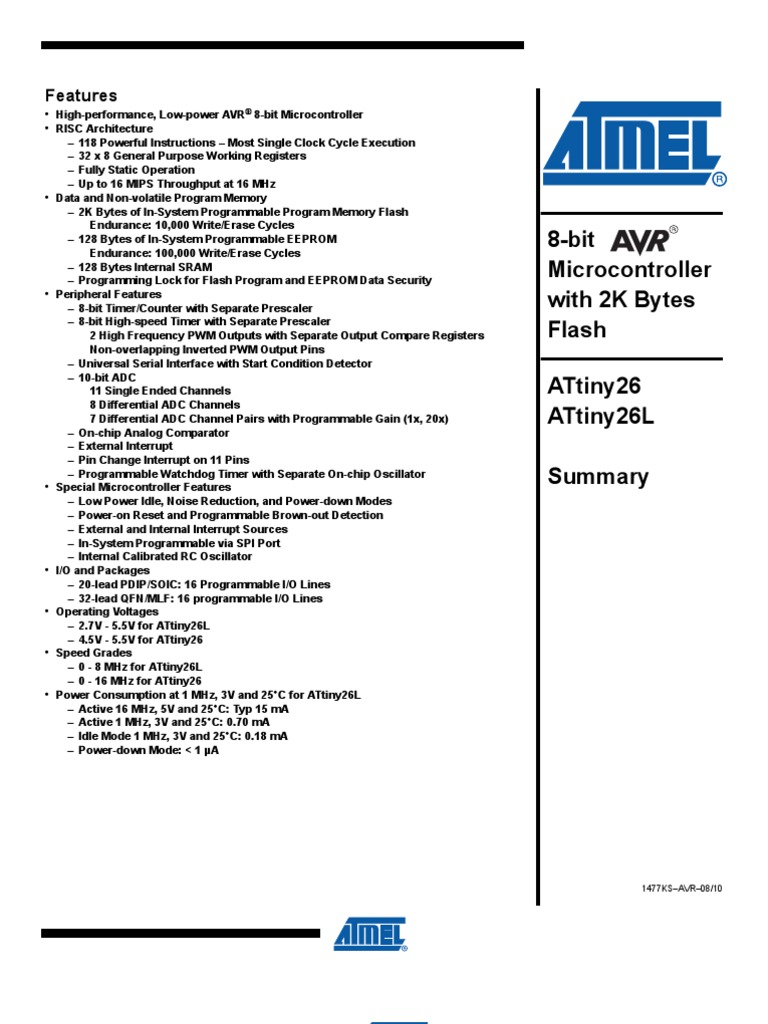 ATtiny 26 | PDF | Microcontroller | Analog To Digital Converter