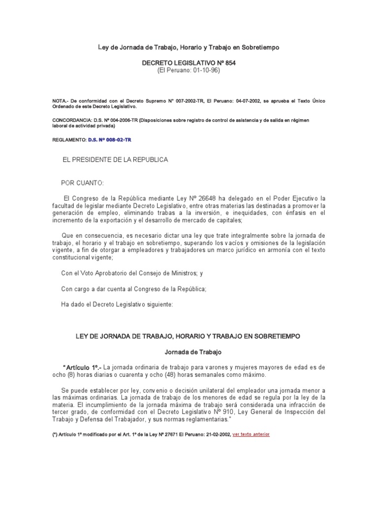Ley de Jornada de Trabajo | PDF | Tiempo de trabajo | Derecho laboral