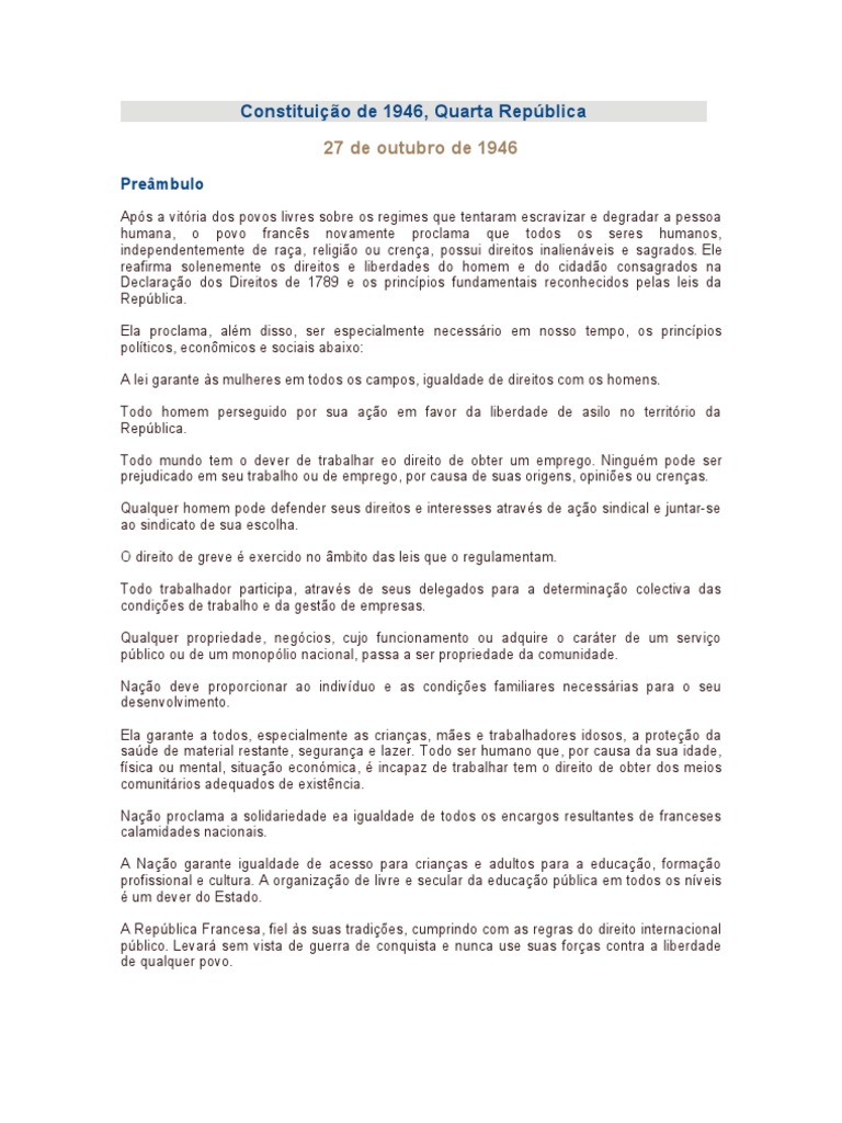 Cite Três Direitos Reconhecidos Na Constituição De 1946