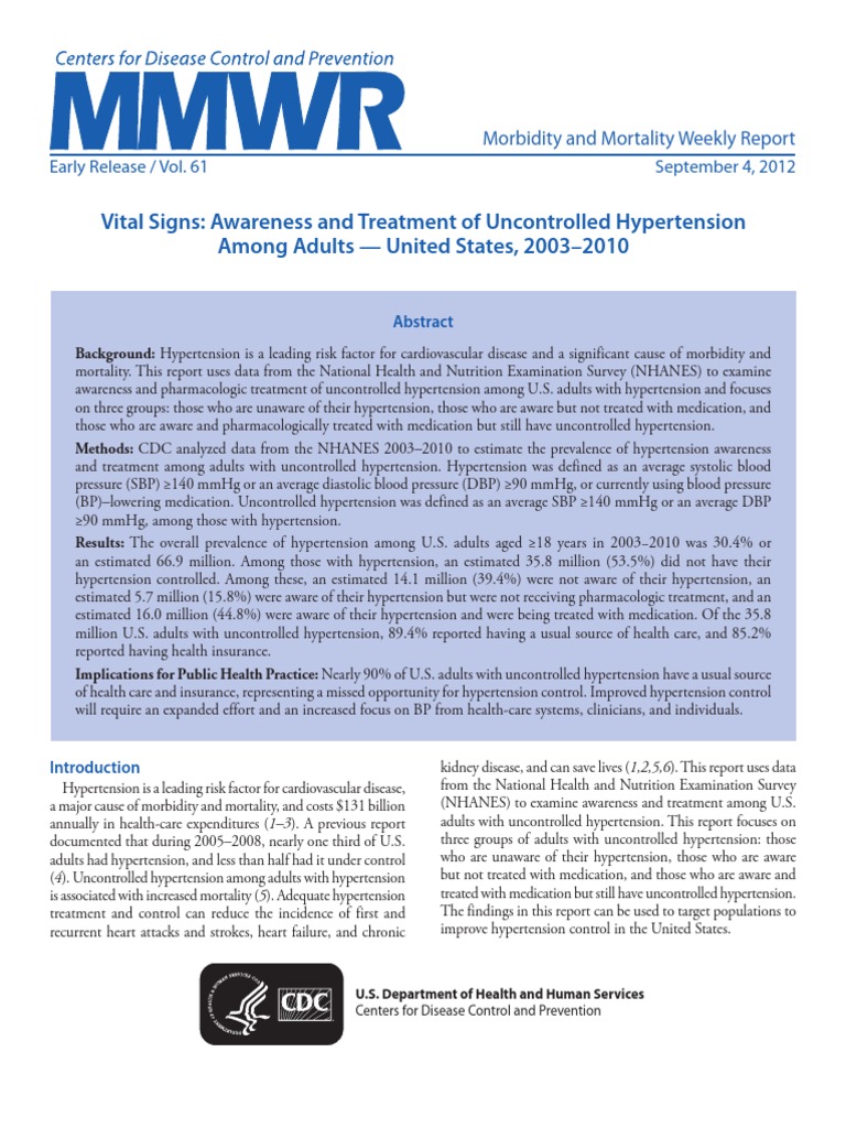 DPK Hypertension MMWR Vs 9-4-2012 | PDF | Hypertension | Blood Pressure