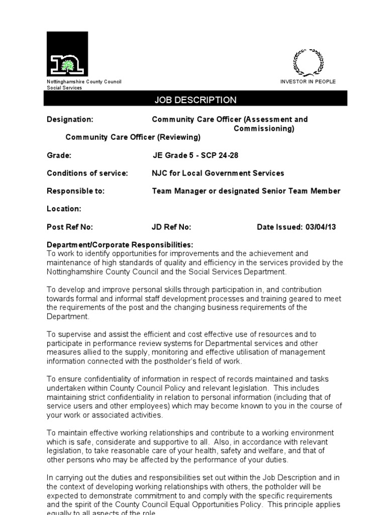 Community Care Officer Job Description | PDF | Caregiver | Employment