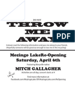 Flyer For Mozingo Lake Re-Opening