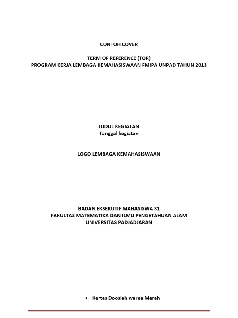 Contoh Tor Kegiatan Kemahasiswaan