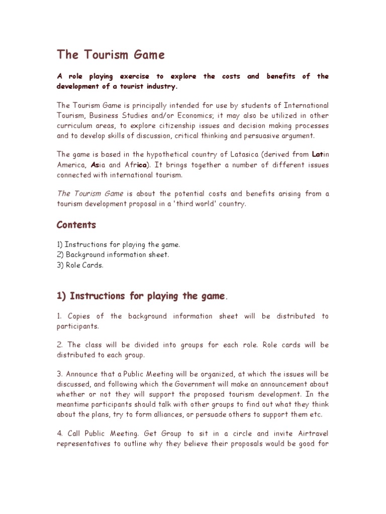 Tourism Game | PDF | Travel