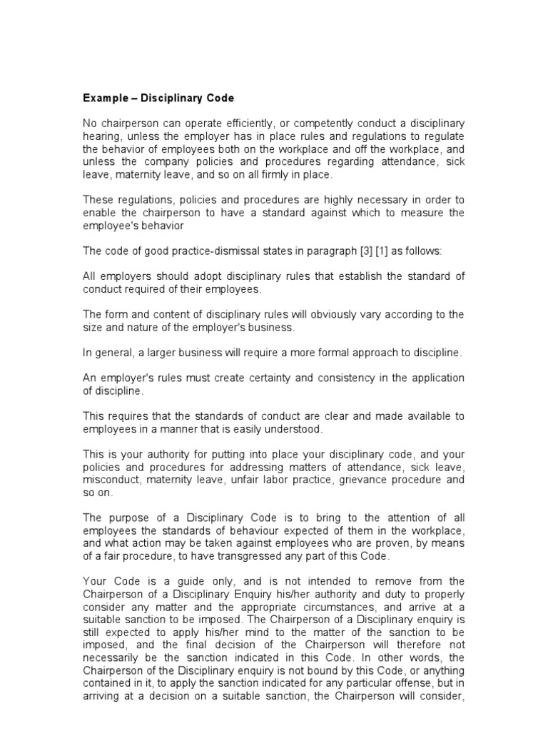 Example Disciplinary Code | PDF