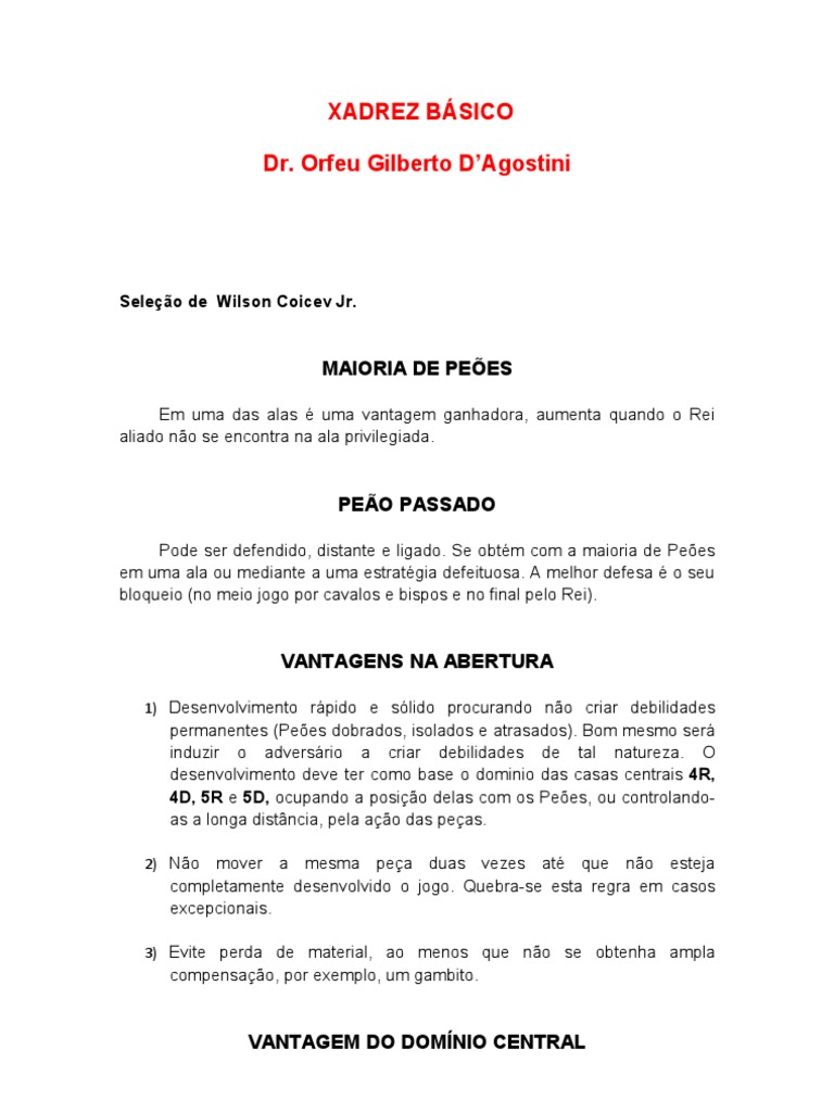 Manual de Aberturas de Xadrez Volume 3 Gambito Da Dama e Peão Dama - Márcio  Lazzarotto, PDF, Aberturas (xadrez)