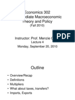 Economics 302 Intermediate Macroeconomic Intermediate Macroeconomic Theory and Policy