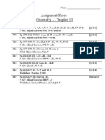 Geometry - Chapter 10: Assignment Sheet