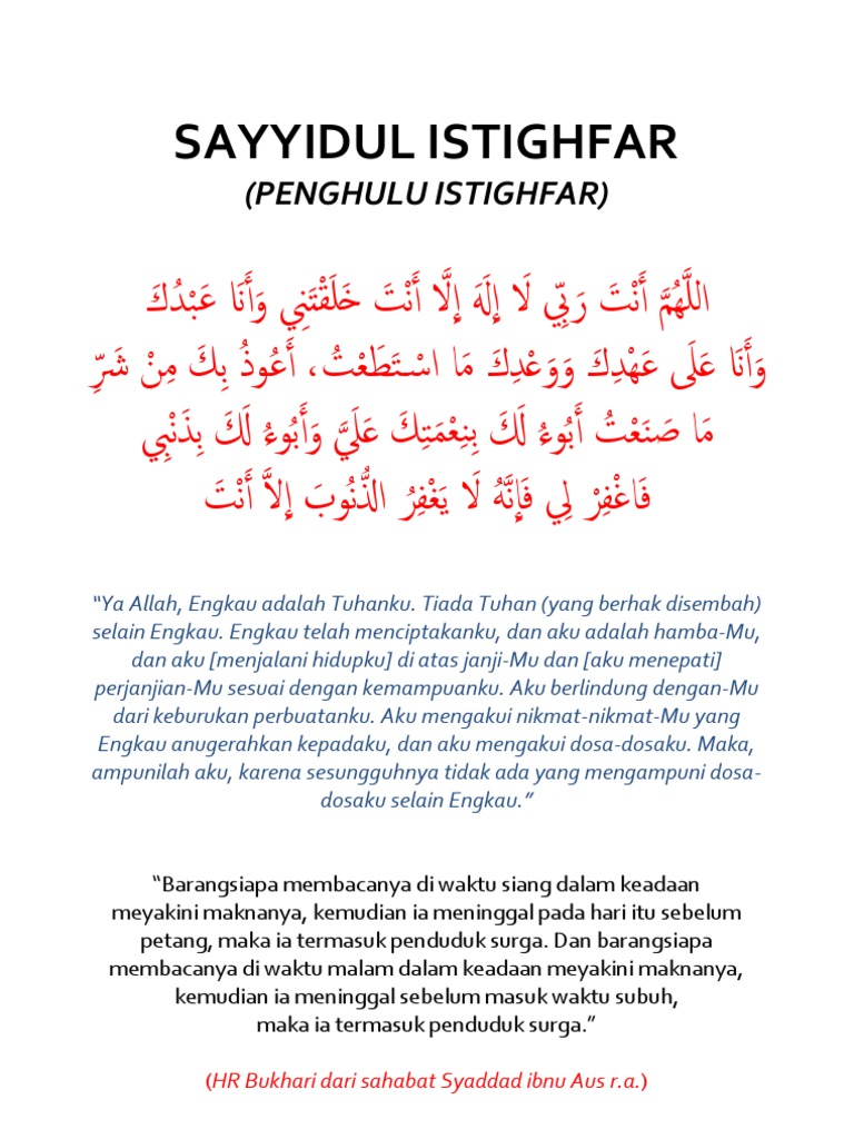 Sayyidul Istighfar Dan Terjemahan Hadits