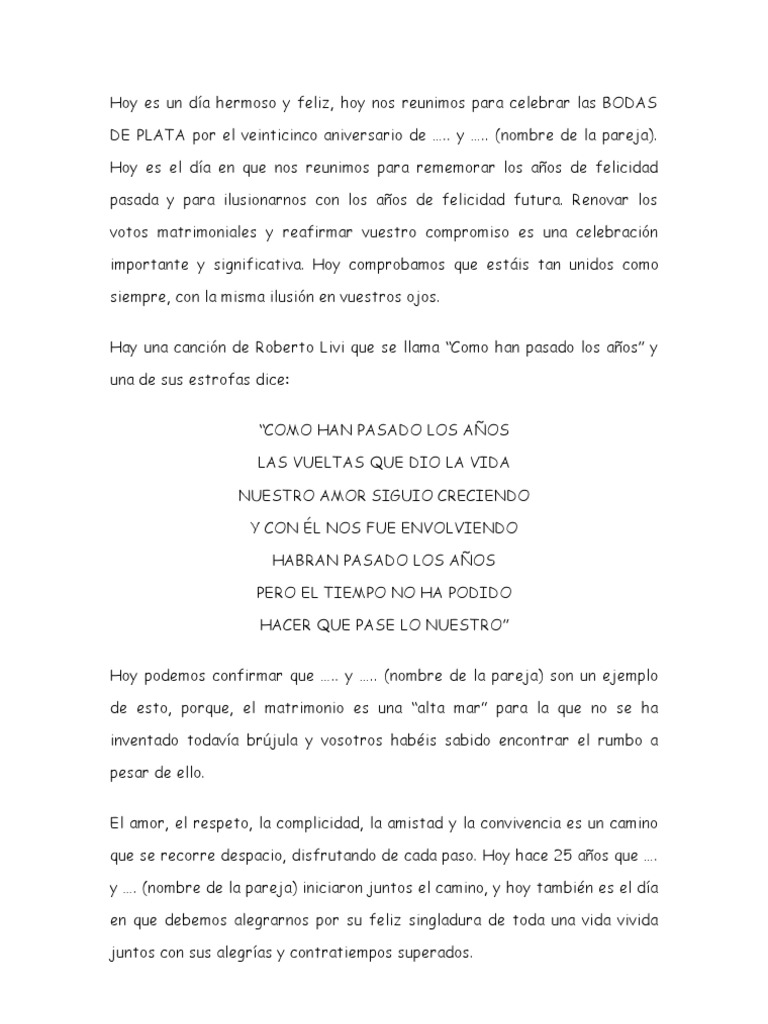 Discurso Bodas Plata Pdf Felicidad Amor