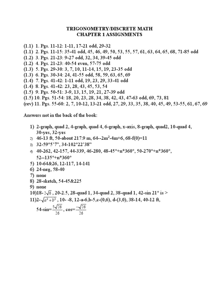 Trigonometry and Discrete Math Assignments | PDF